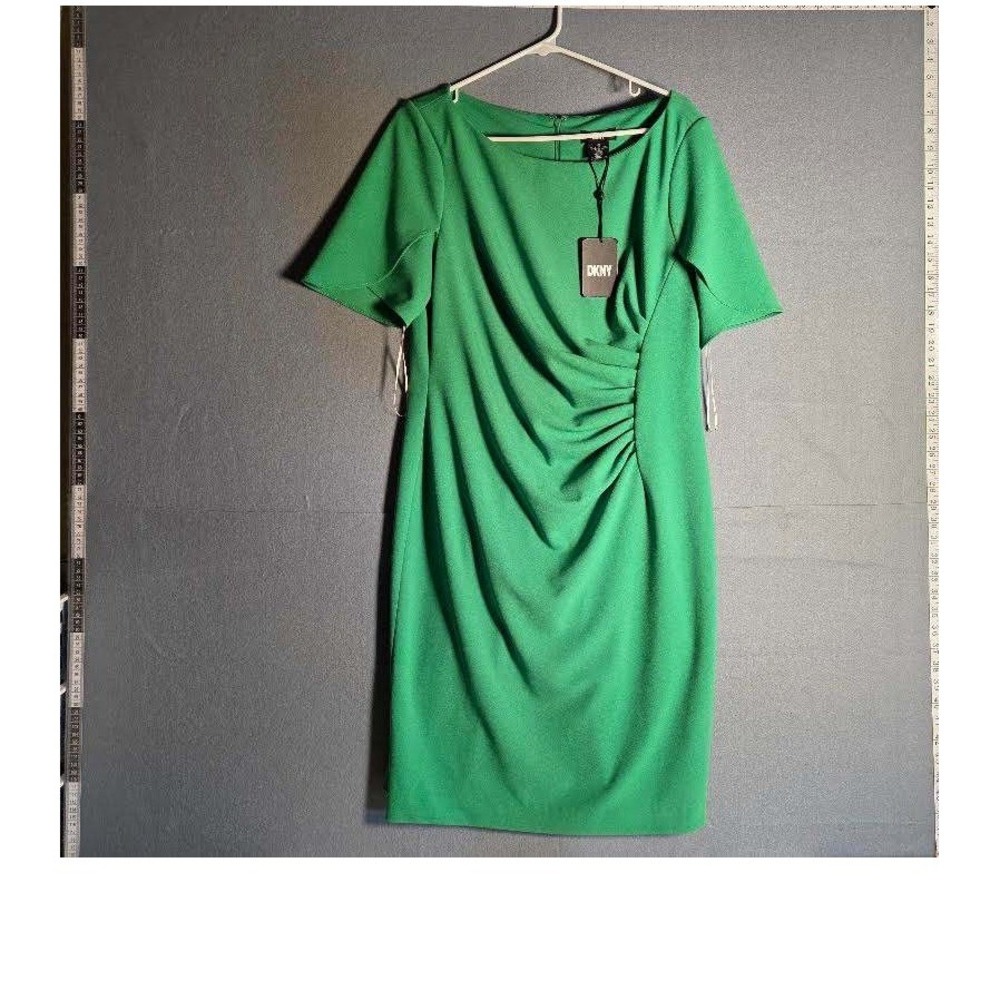 DKNY Green Short Sleeve Ruched Sheath Dress Size 16 DD2BN927